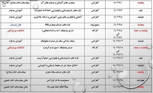 لیست برنامه های آذرماه