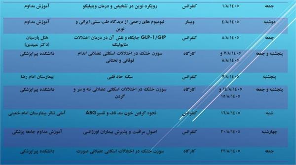 لیست برنامه های آبان ماه